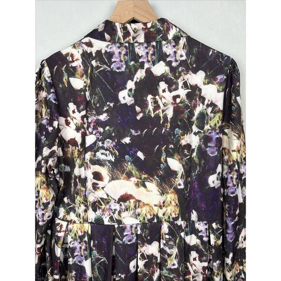 Dalia MacPhee Long Sleeve Floral Dress L Black Collared Button Front Art to Wear - Picture 12 of 15